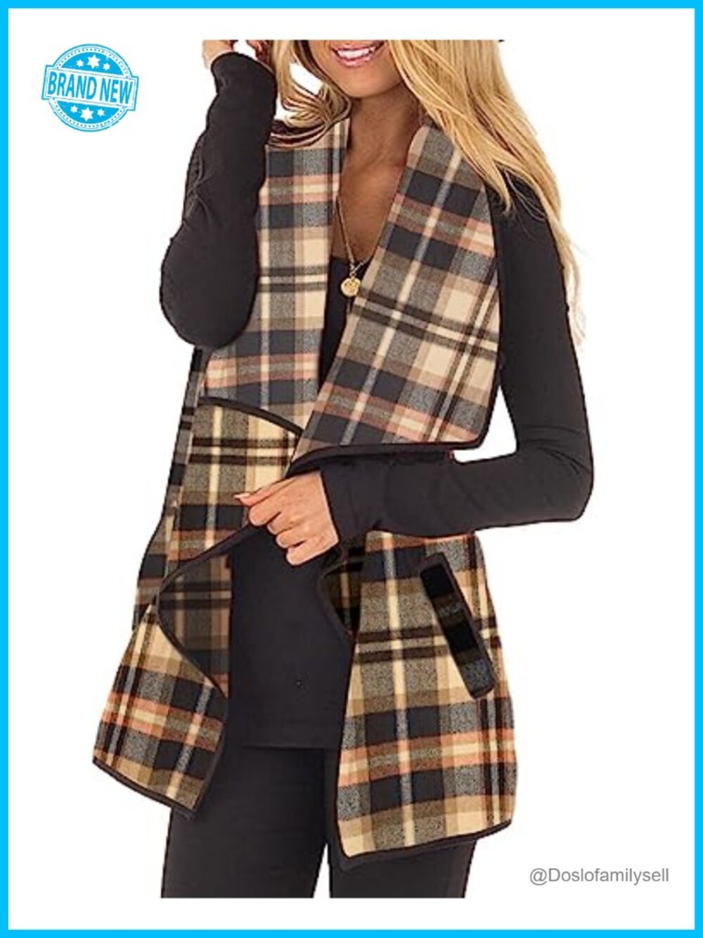 Unidear Women's Plaid Sleeveless Cardigan Vest Open Front Pockets